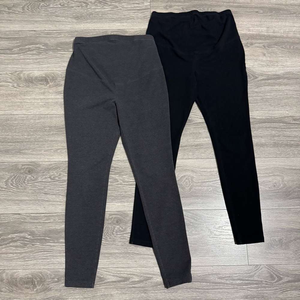 Old Navy Women‎ Black & Gray Maternity Skinny Stretchy Leggings Size M Set of 2